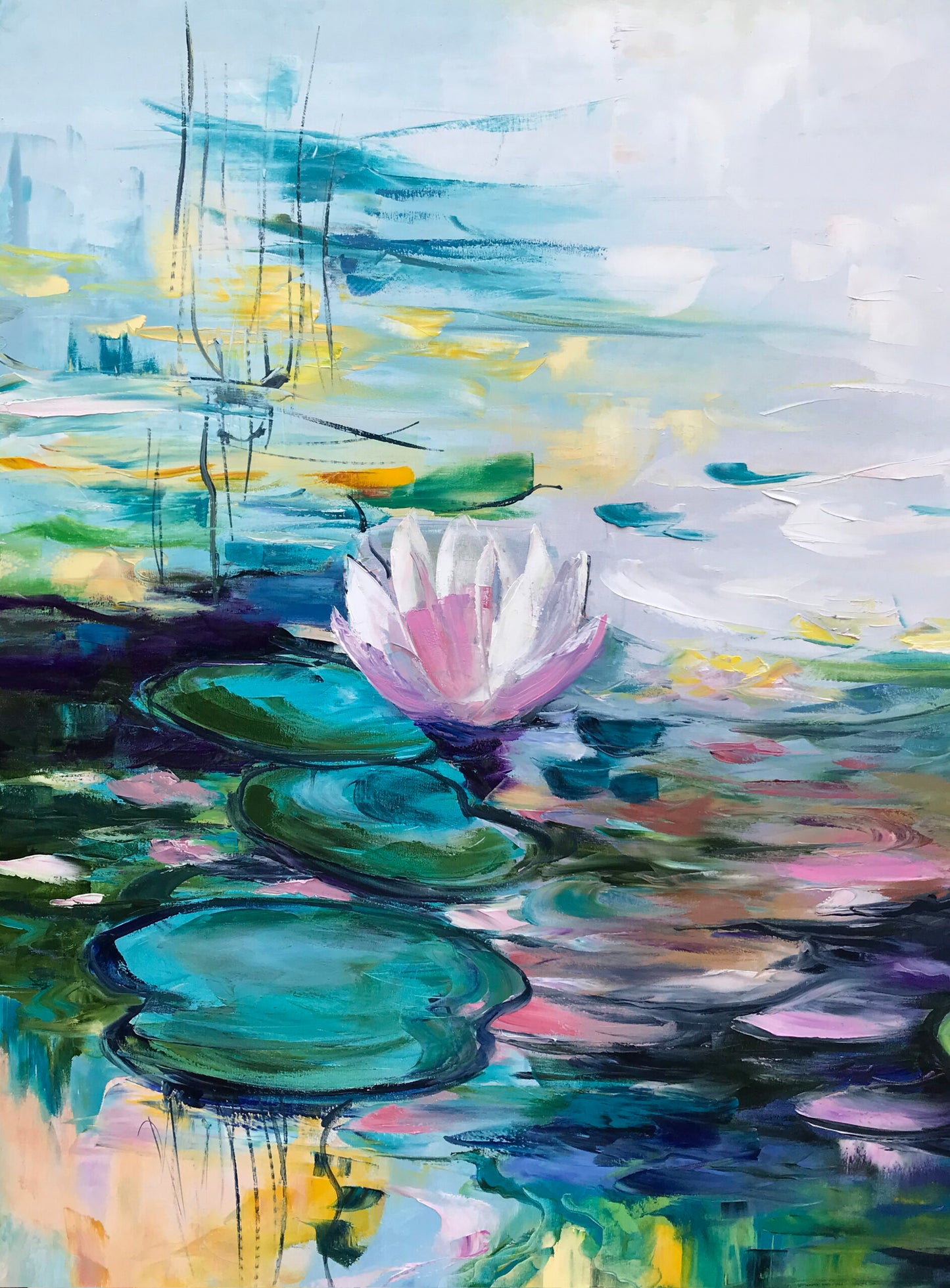 Monet Painting "Water Lilies" Lotus Flower Wall Art Lily Painting 36x36 Dark Green Oil Painting Guest Bedroom Decor Pond Nature Oil Painting