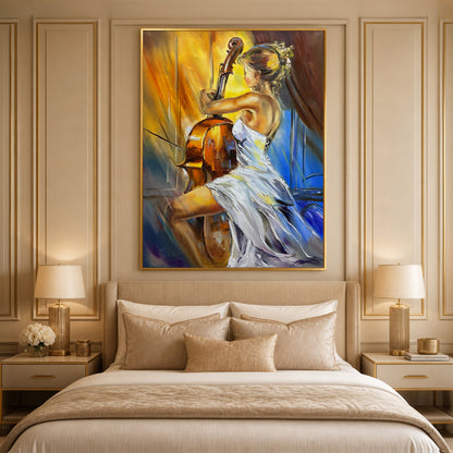 Woman Playing Cello Oil Painting Original | Elegant Lady Wall Art, Cello Musician Artwork