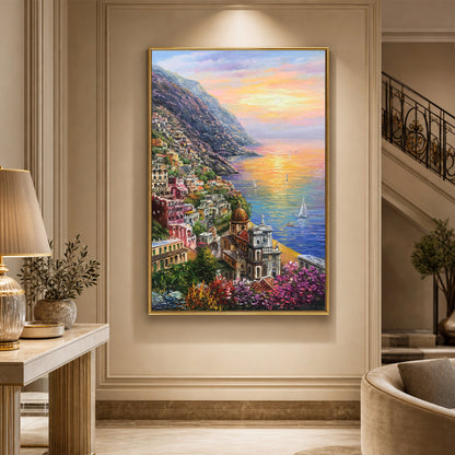 Positano Amalfi Coast Oil Painting Original, Famous Painting Italy Wall Art, Most Beautiful Coastal Italian Towns Painting