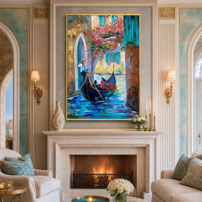 Venetian Painting on Canvas | Original Venice Canal Wall Art | Gondola Boat Oil Painting | Famous Venice Italy Artwork