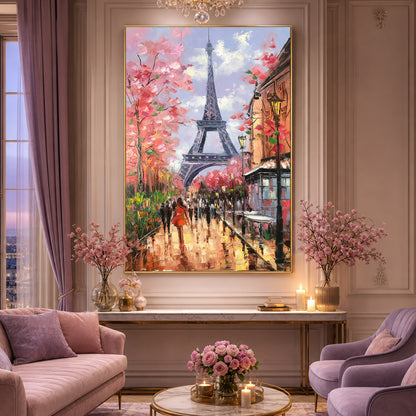 Springtime in Paris Painting Original Eiffel Tower Wall Decor Parisian Street Scene Oil Painting Paris Cafe Atwork