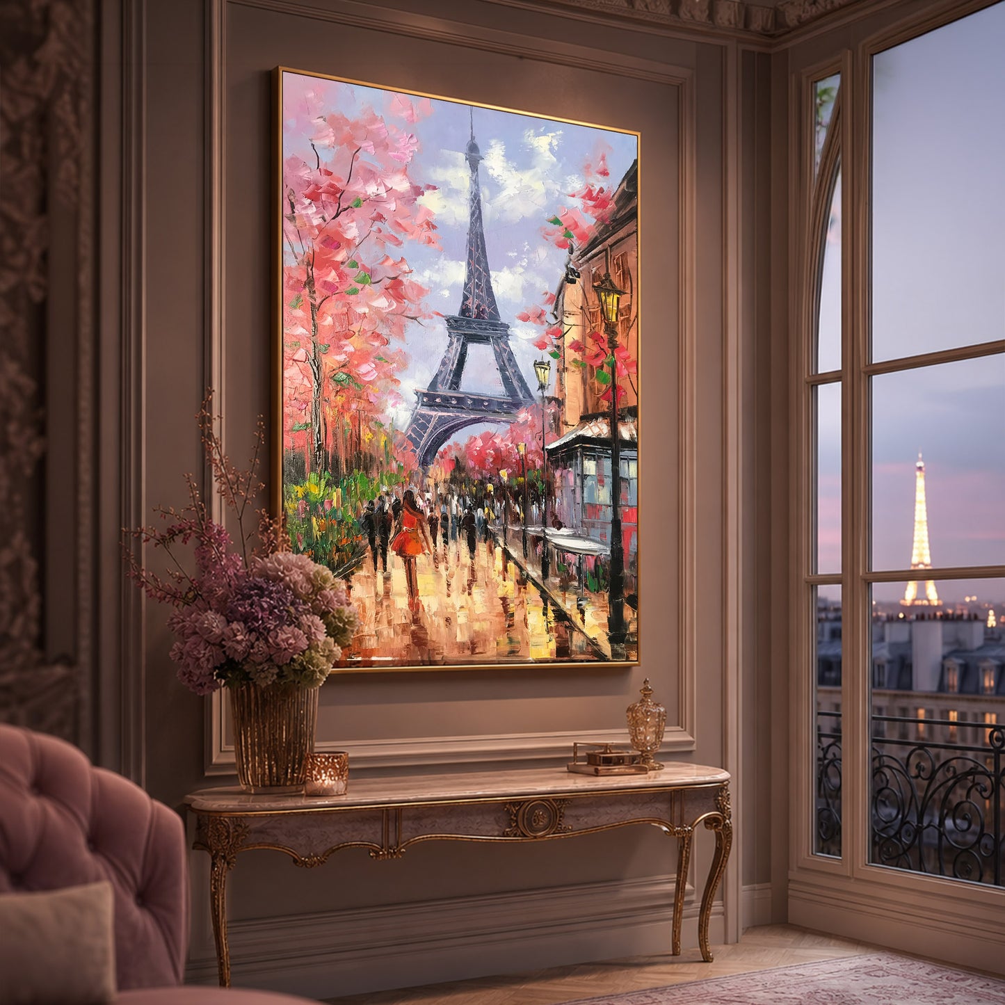 Springtime in Paris Painting Original Eiffel Tower Wall Decor Parisian Street Scene Oil Painting Paris Cafe Atwork