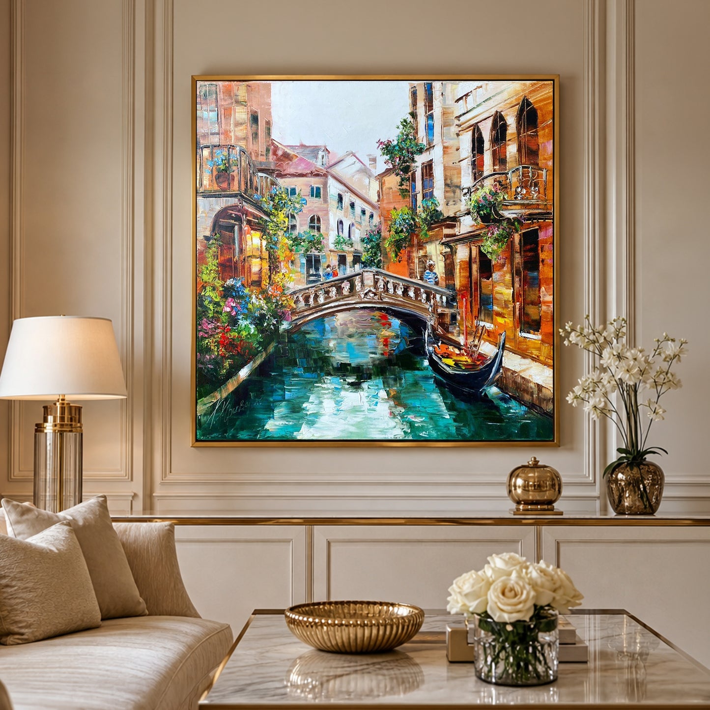 Venice Italy Oil Painting  | Original Venezia Art | 36x36 Italian City Painting Inspired by Monet Venice Artwork