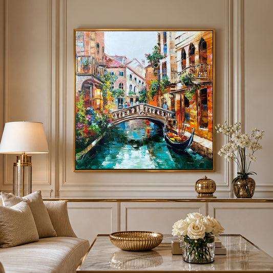 Venice Italy Oil Painting  | Original Venezia Art | 36x36 Italian City Painting Inspired by Monet Venice Artwork