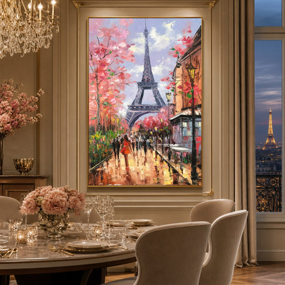 Springtime in Paris Painting Original Eiffel Tower Wall Decor Parisian Street Scene Oil Painting Paris Cafe Atwork
