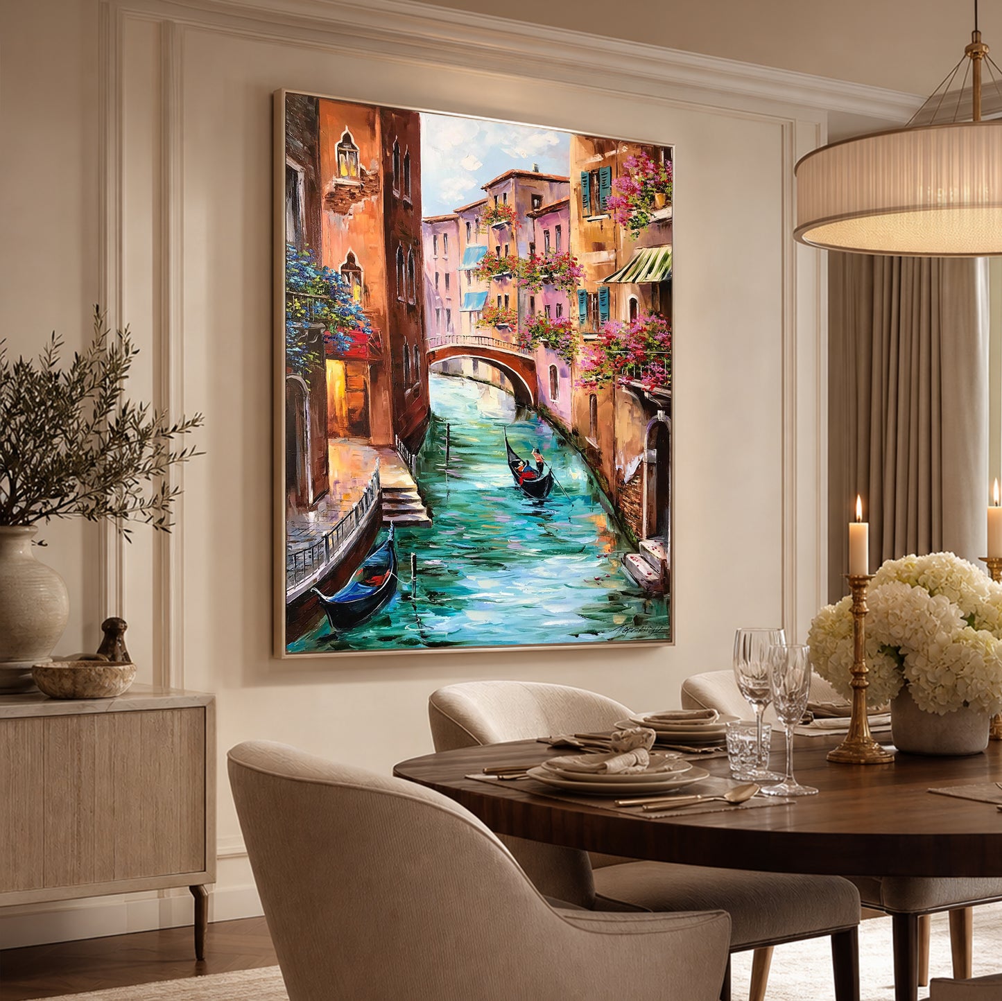 Venice Gondola Boat Painting | Original Hand-Painted Venetian Canal Canvas Artwork | Italian Venezia Art Inspired by Monet