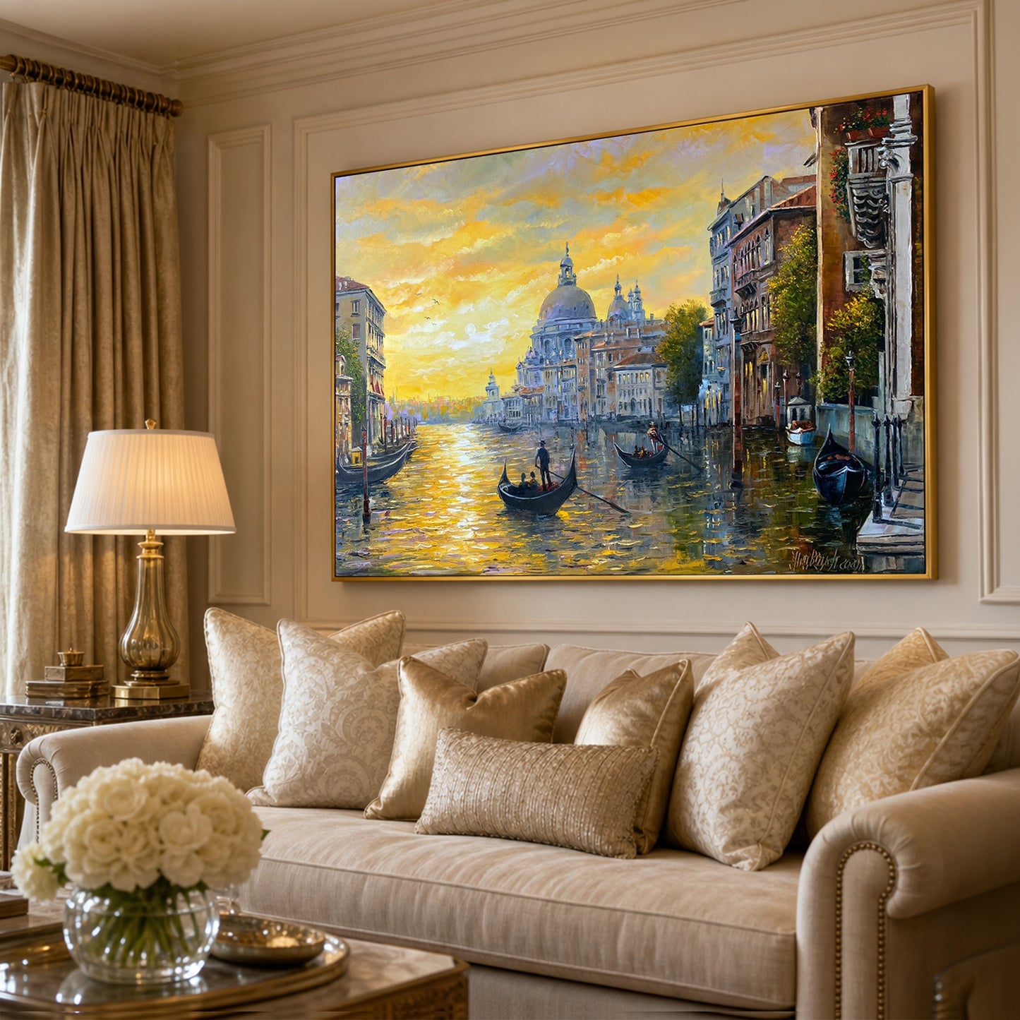 Venice Canal Oil Painting Original Venetian Grand Canal Art Famous Painting Monet Classic Italy Sunset at Venice Art