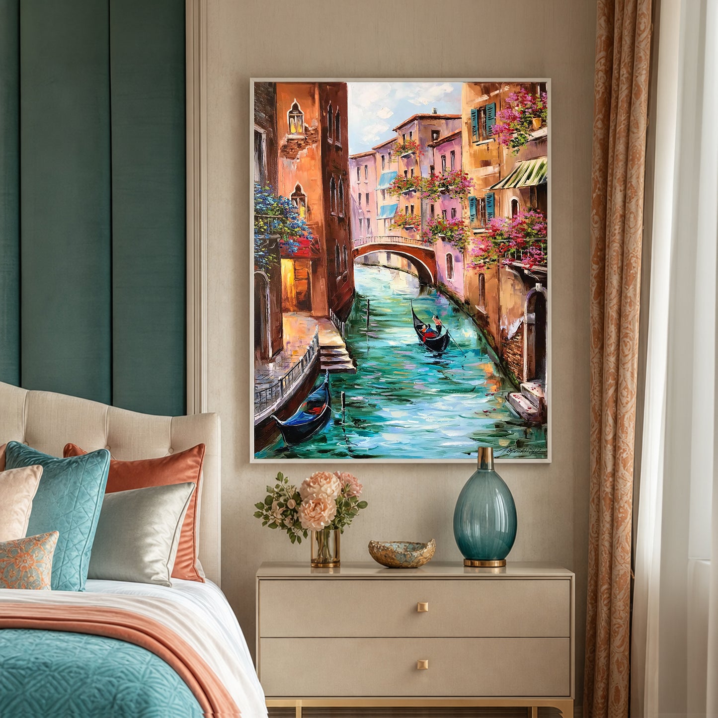 Venice Gondola Boat Painting | Original Hand-Painted Venetian Canal Canvas Artwork | Italian Venezia Art Inspired by Monet