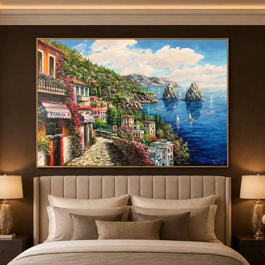 Capri Italy Oil Painting Original Amalfi Coast Painting on Canvas The Most Beautiful Italy Coastal Towns Cities Villages Paintings for Sale