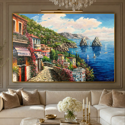 Capri Italy Oil Painting Original Amalfi Coast Painting on Canvas The Most Beautiful Italy Coastal Towns Cities Villages Paintings for Sale
