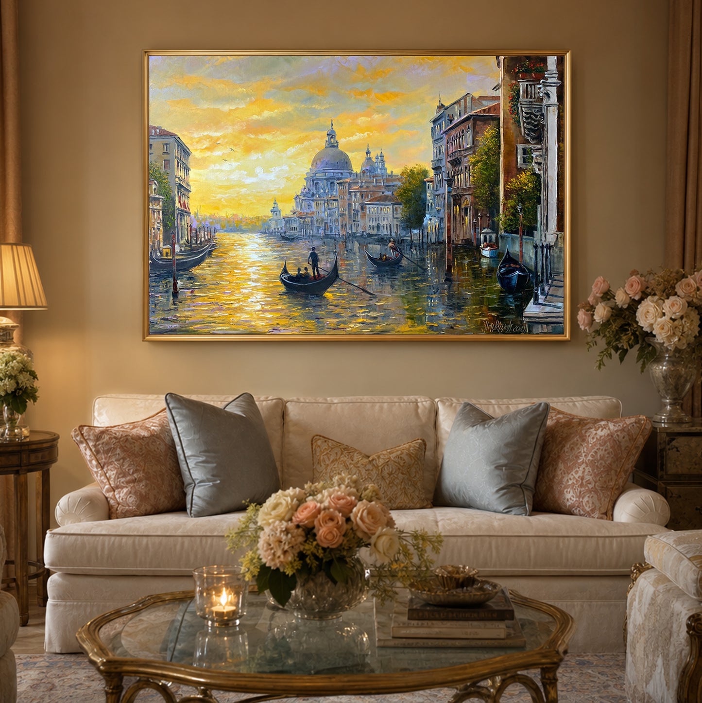 Venice Canal Oil Painting Original Venetian Grand Canal Art Famous Painting Monet Classic Italy Sunset at Venice Art