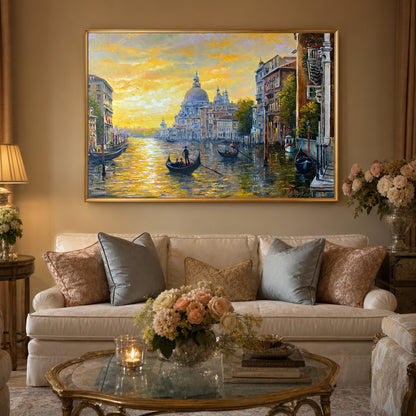Venice Canal Oil Painting Original Venetian Grand Canal Art Famous Painting Monet Classic Italy Sunset at Venice Art