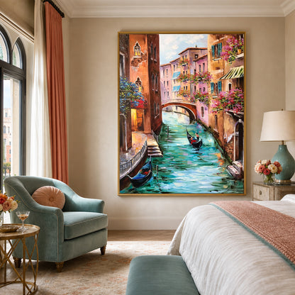 Venice Gondola Boat Painting | Original Hand-Painted Venetian Canal Canvas Artwork | Italian Venezia Art Inspired by Monet