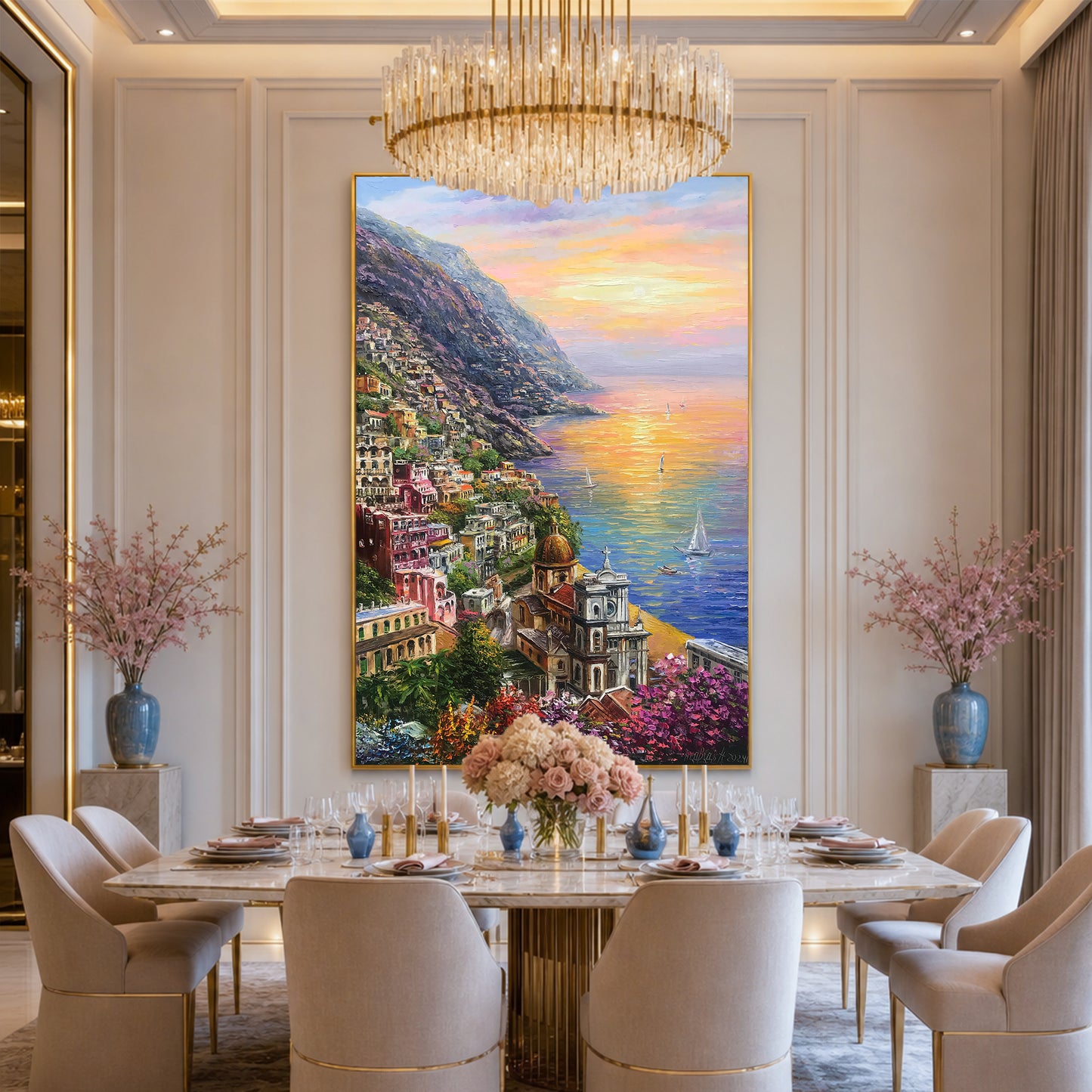 Positano Amalfi Coast Oil Painting Original, Famous Painting Italy Wall Art, Most Beautiful Coastal Italian Towns Painting