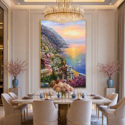 Positano Amalfi Coast Oil Painting Original, Famous Painting Italy Wall Art, Most Beautiful Coastal Italian Towns Painting