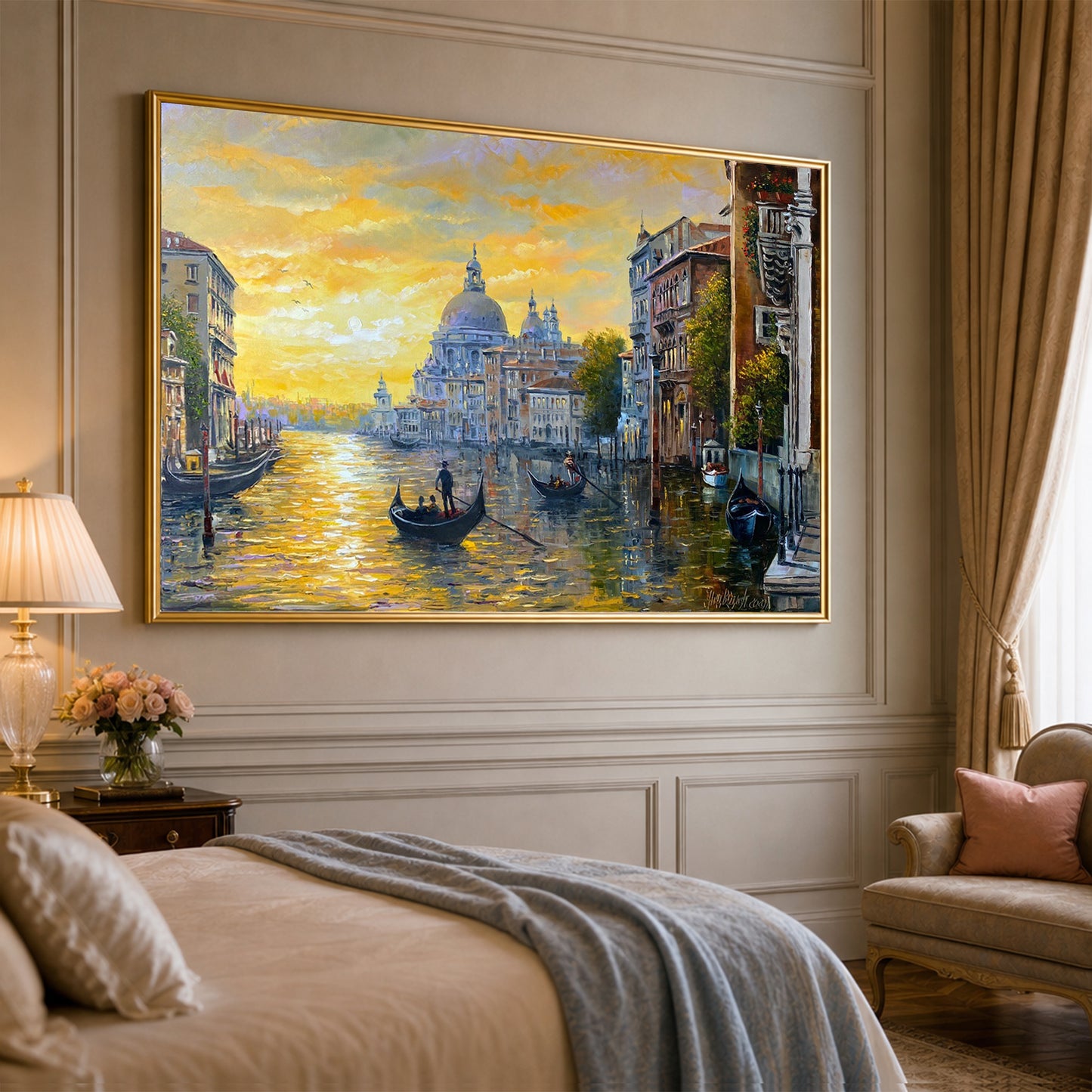 Venice Canal Oil Painting Original Venetian Grand Canal Art Famous Painting Monet Classic Italy Sunset at Venice Art