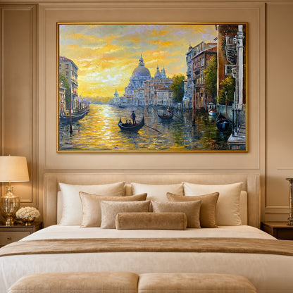 Venice Canal Oil Painting Original Venetian Grand Canal Art Famous Painting Monet Classic Italy Sunset at Venice Art
