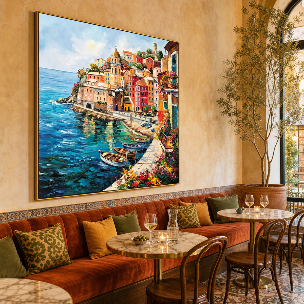 Vernazza Cinque Terre Oil Painting | Original Famous Italian Coastal Village Wall Art, Italy Coast Artwork