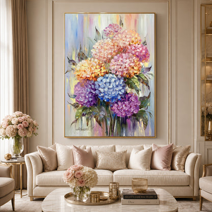 Abstract Hydrangea Painting Original Pink Flowers Oil Painting on Canvas Colorful Flower Art Hydrangeas Oil Painting