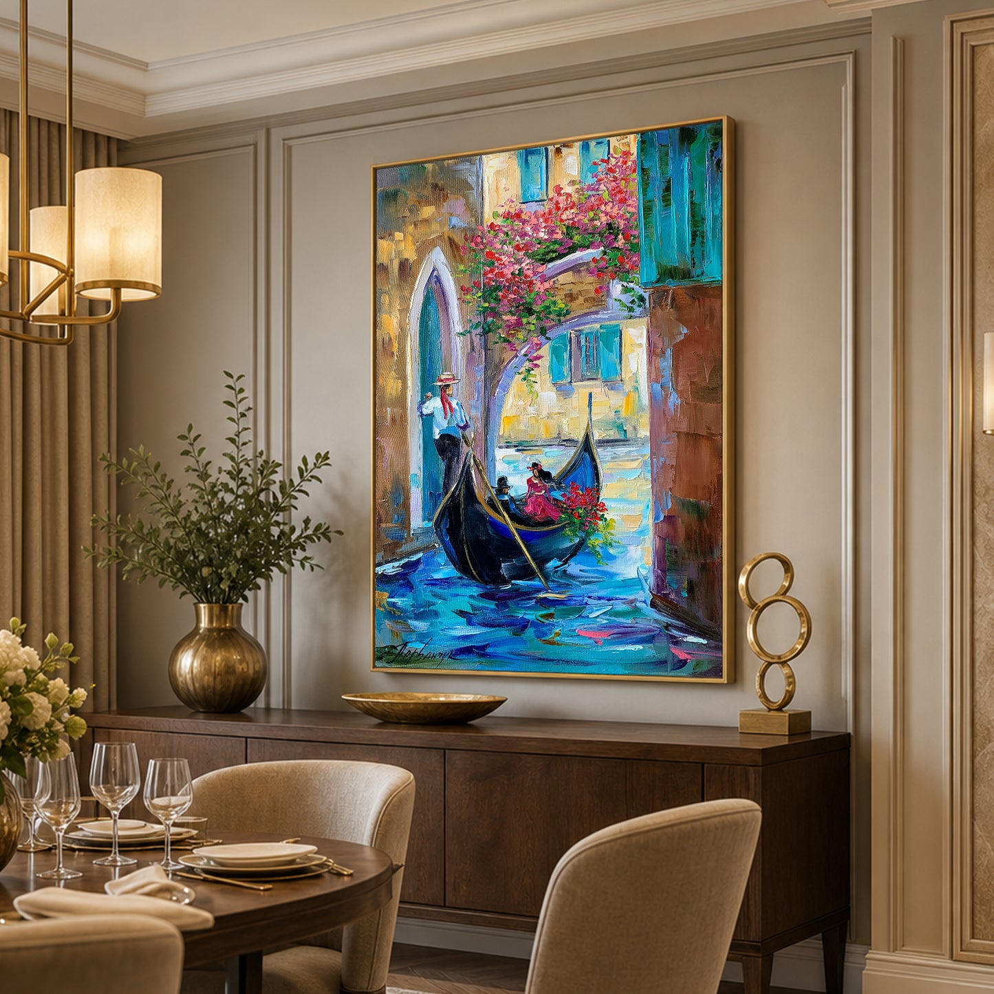 Venetian Painting on Canvas | Original Venice Canal Wall Art | Gondola Boat Oil Painting | Famous Venice Italy Artwork