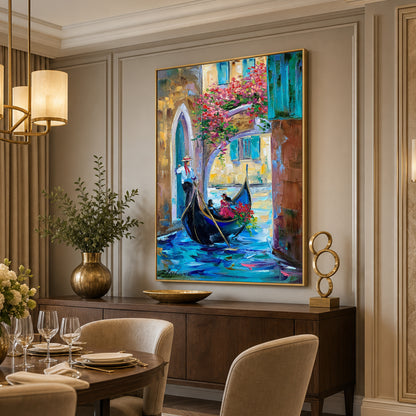 Venetian Painting on Canvas | Original Venice Canal Wall Art | Gondola Boat Oil Painting | Famous Venice Italy Artwork