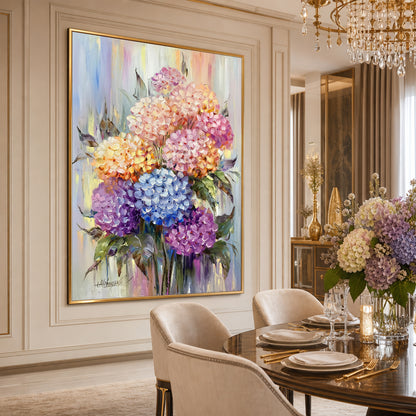 Abstract Hydrangea Painting Original Pink Flowers Oil Painting on Canvas Colorful Flower Art Hydrangeas Oil Painting