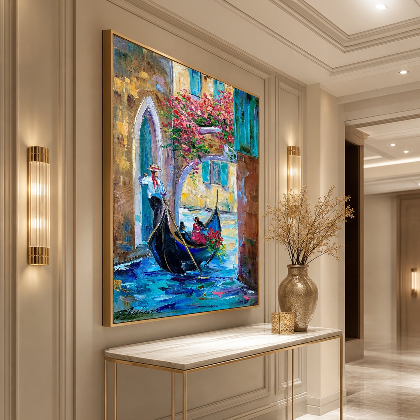 Venetian Painting on Canvas | Original Venice Canal Wall Art | Gondola Boat Oil Painting | Famous Venice Italy Artwork