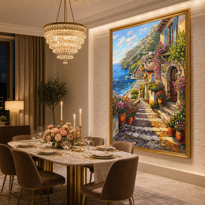 Positano Amalfi Coast Oil Painting on Canvas | Original Italian Street Scene Art | Italy Coastal Painting, Lemon Tree Artwork