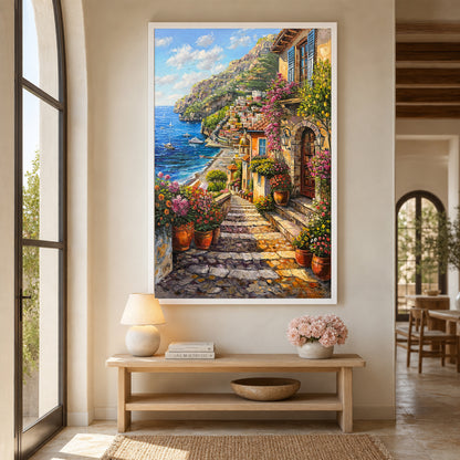 Positano Amalfi Coast Oil Painting on Canvas | Original Italian Street Scene Art | Italy Coastal Painting, Lemon Tree Artwork