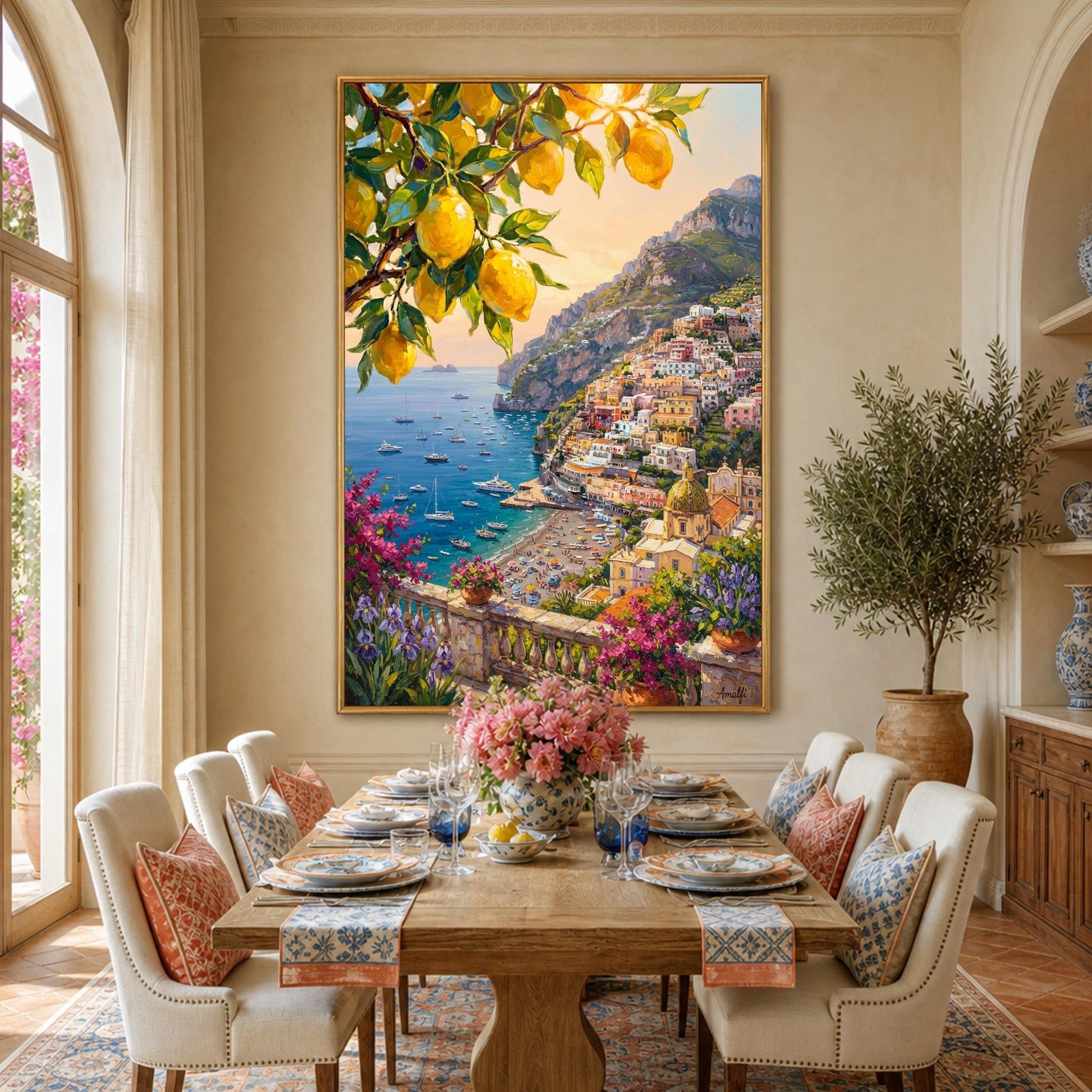 Amalfi Coast lemons wall art Positano painting Italy