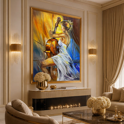 Cello musician oil painting used as music album cover artwork