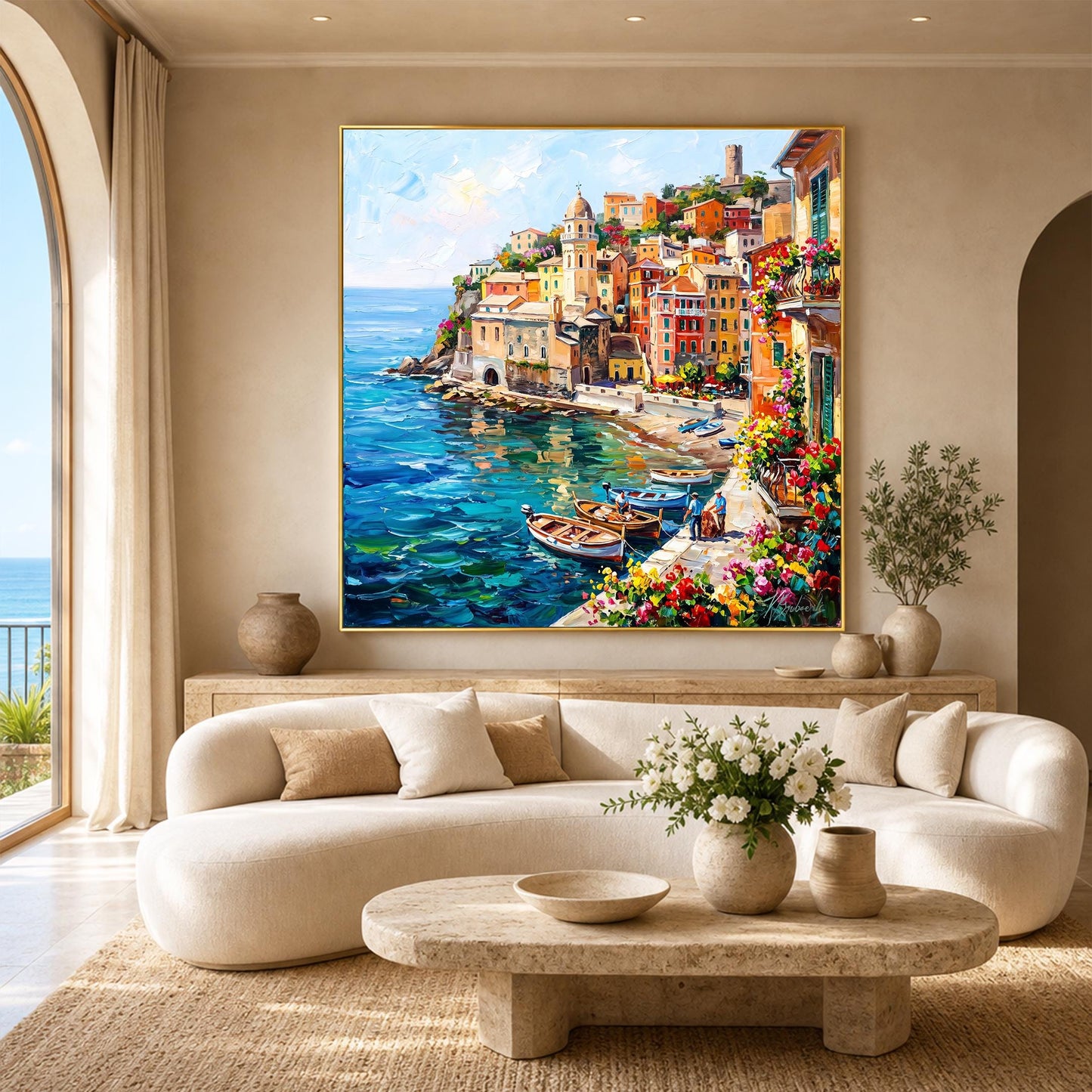 Colorful Italian coastal village wall art Vernazza painting