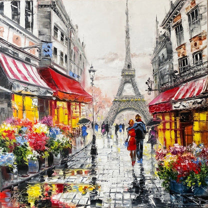 Couple walking in Paris oil painting original canvas art