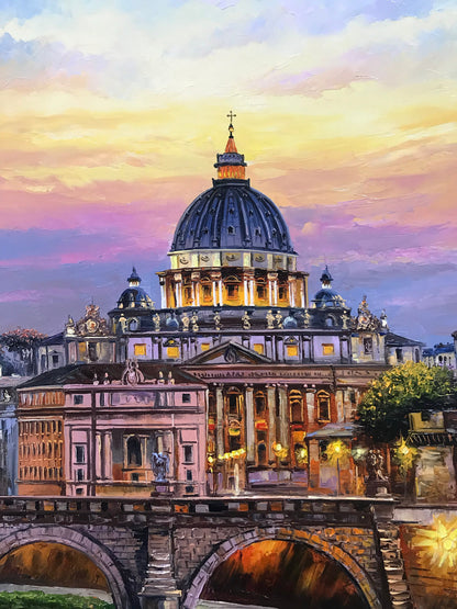 Hand painted Italian landscape wall art famous church in Italy painting texture detail