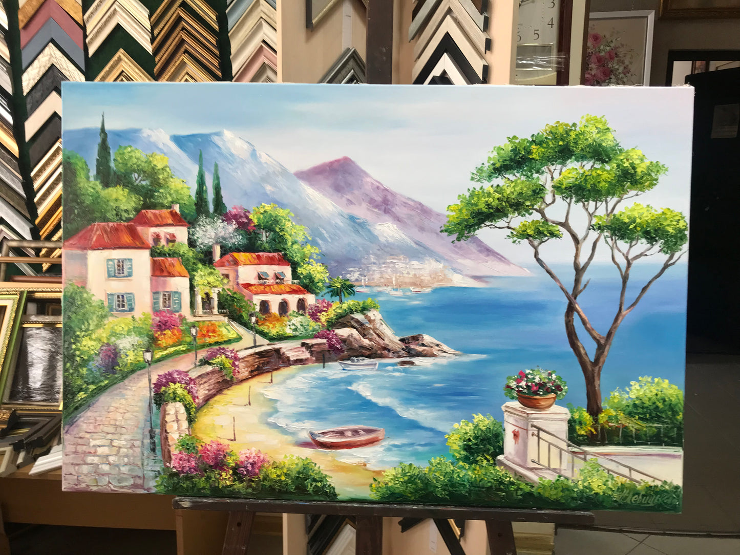 Amalfi Coast Italy Oil Painting Original Italian Scenic Paintings Italy Artwork Panoramic Landscape Painting Italian Positano Coast Painting