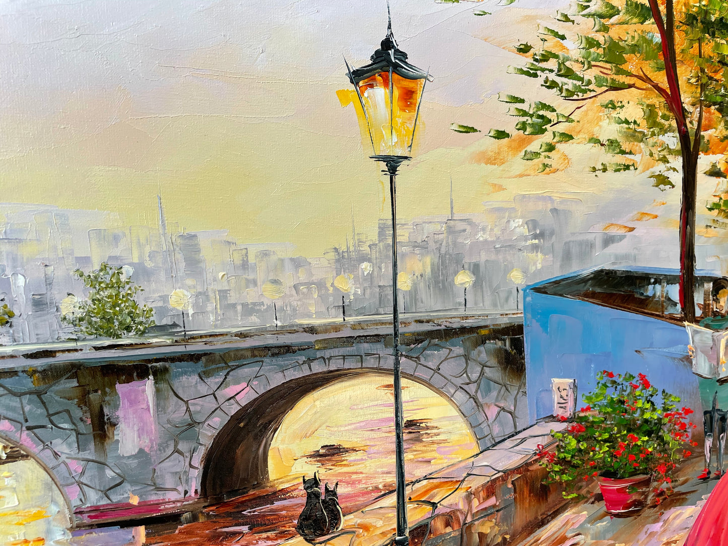 Night In Paris Painting on Canvas, Parisian Wall Decor, Couple Walking in Paris Painting, Eiffel Tower Wall Art