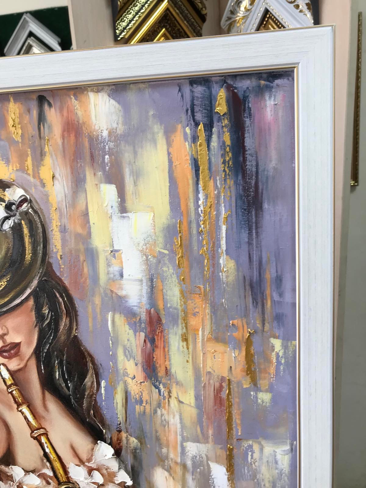 Abstract Figurative Painting Woman Playing Saxophone Oil Painting Original Abstract Figurative Art Jazz Painting Gray Gold Painting Abstract Woman Art