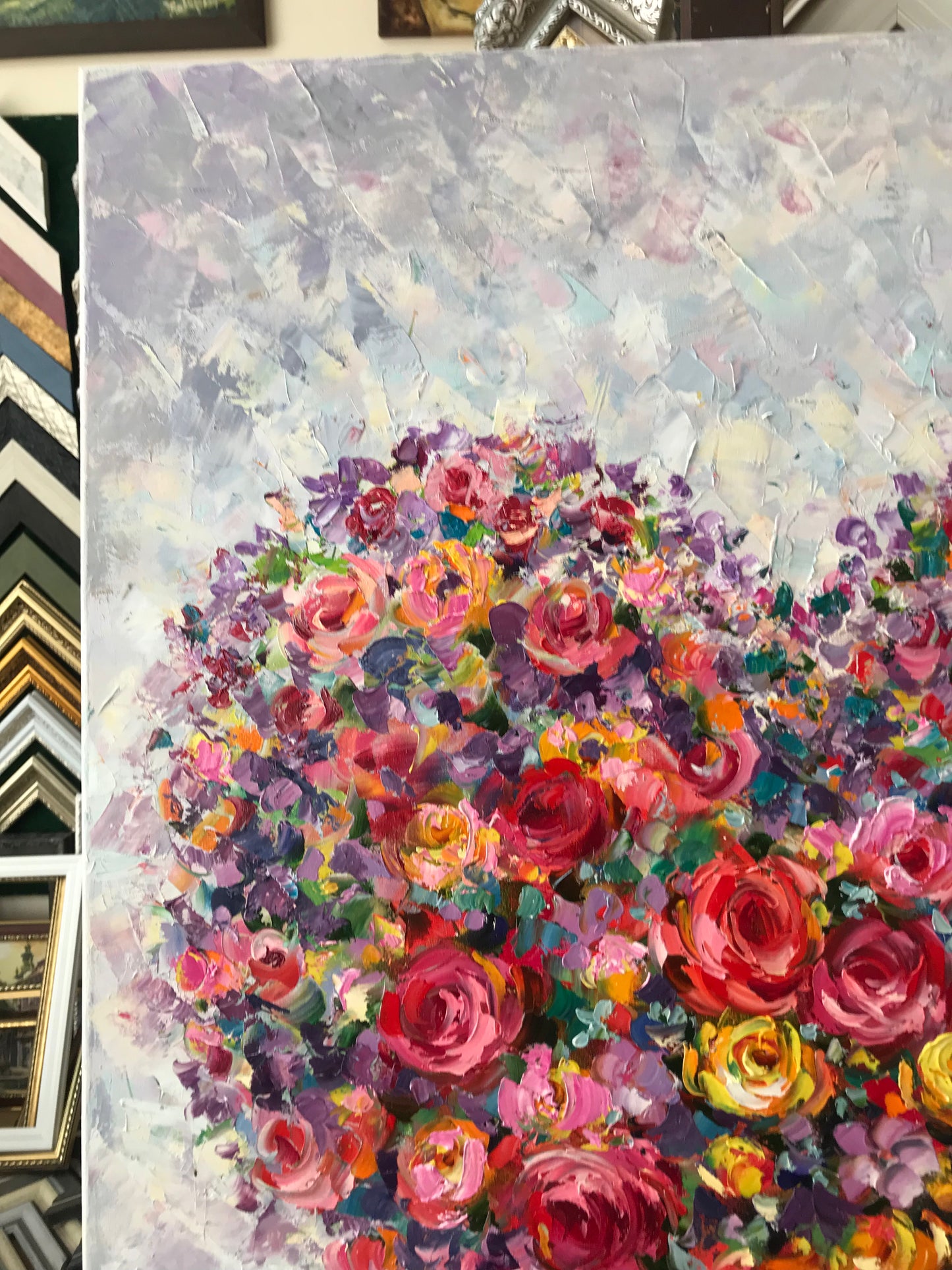 Flower Heart Painting Original Floral Heart Art Romantic Painting Red Flowers Canvas Wall Art Abstract Heart Oil Painting