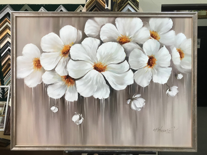 Abstract Flower Oil Painting Large White Flowers Wall Art Modern Floral Artwork Over Bed Art Decor Luxury Flower Painting Above Couch Wall Art