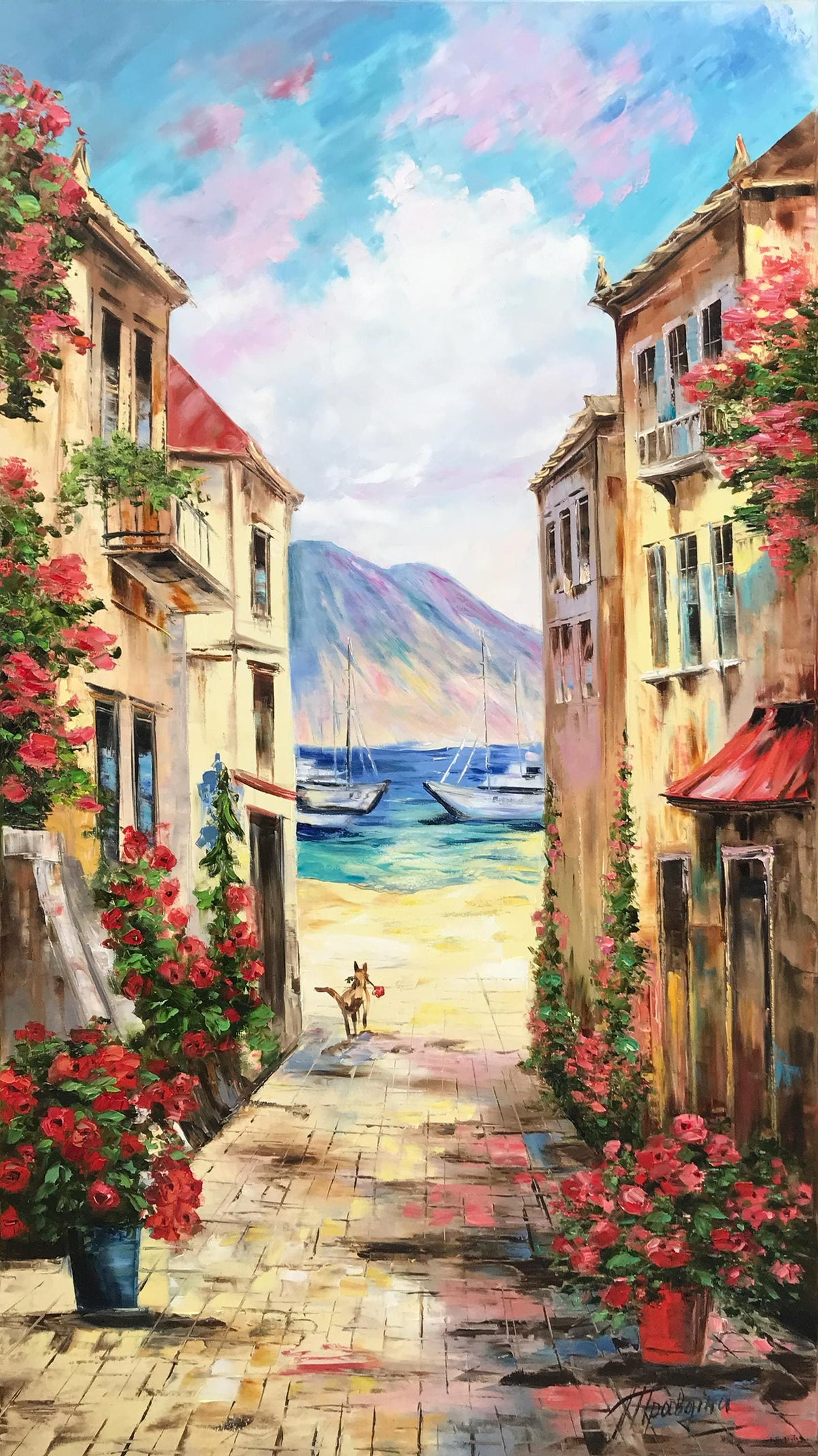 Italian street scene Portofino oil painting original artwork