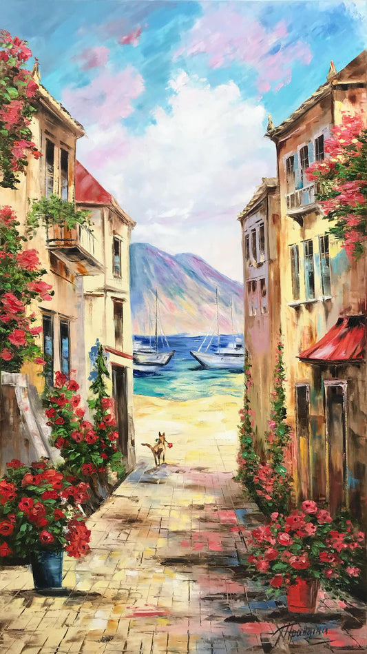 Italian street scene Portofino oil painting original artwork
