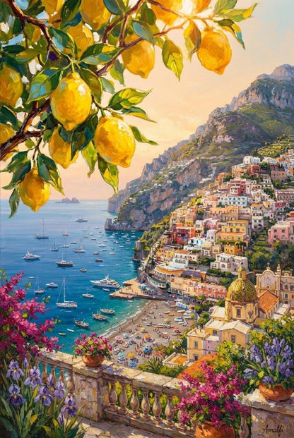 Italy lemon tree oil painting original canvas Amalfi Coast