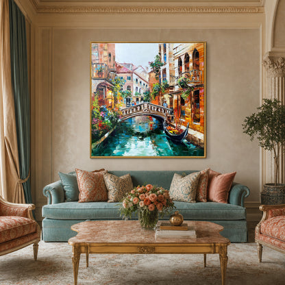Hand-painted Venice canal scene oil painting on canvas