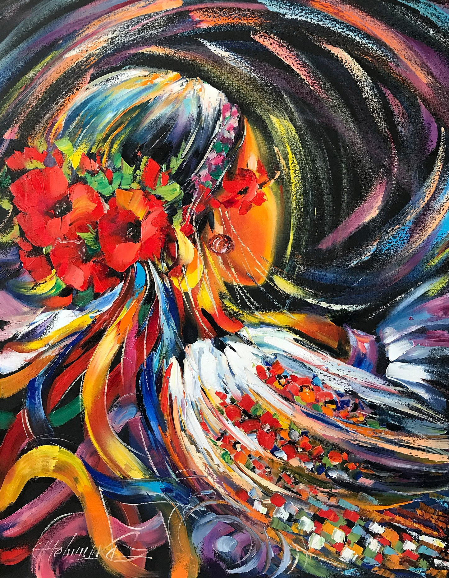 Original faceless woman oil painting by Ukrainian artist