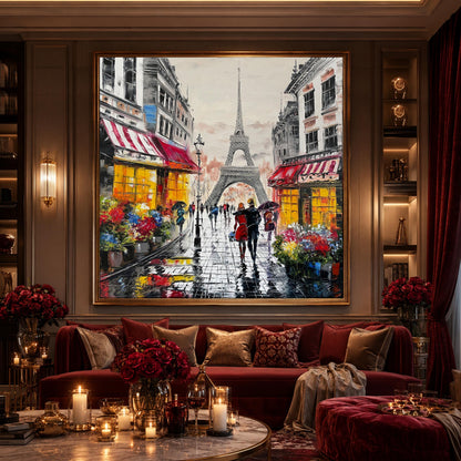 Original handmade Parisian cafe couple romance painting