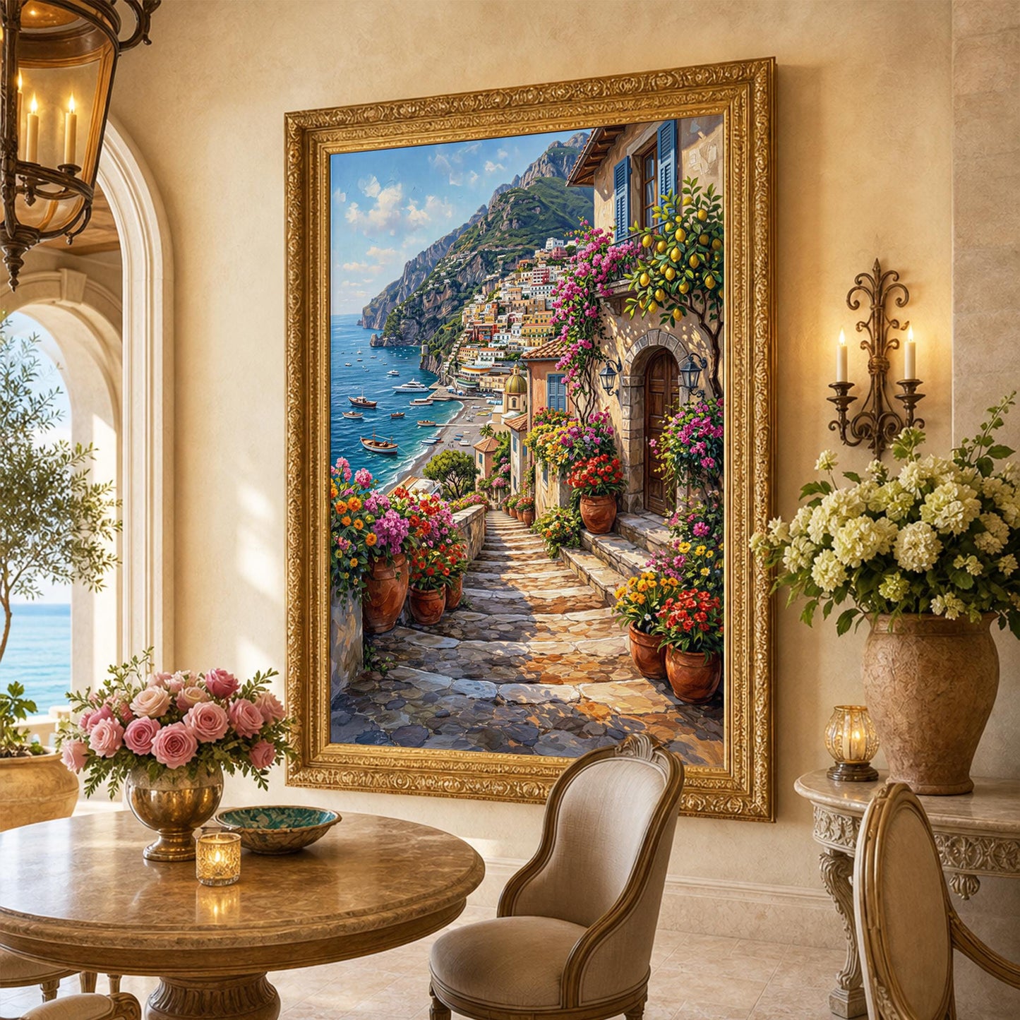 Original handmade Positano sea view boats coastal painting