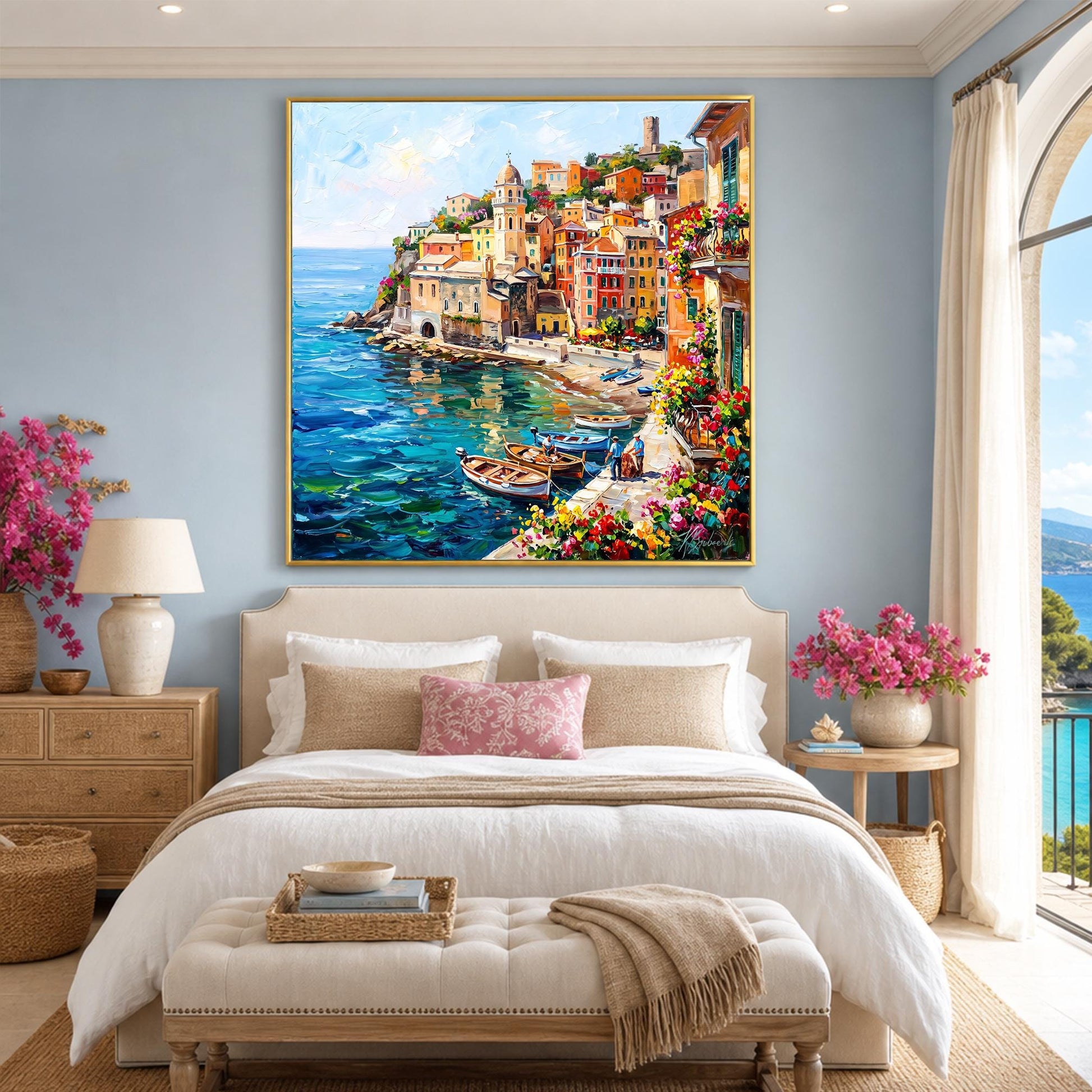 Original handmade Vernazza Italy landscape oil painting