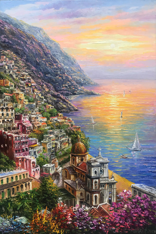 Original oil painting of Positano, Amalfi Coast, Italy coastal wall art