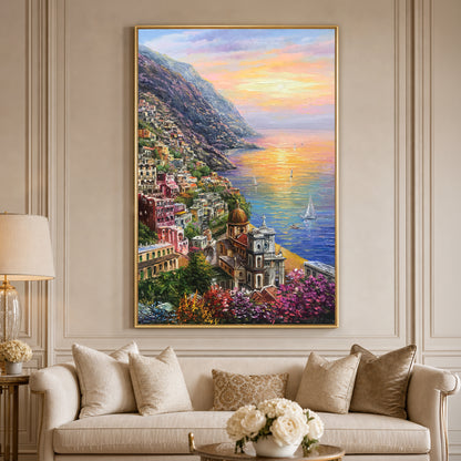 Positano Amalfi Coast painting displayed in elegant living room