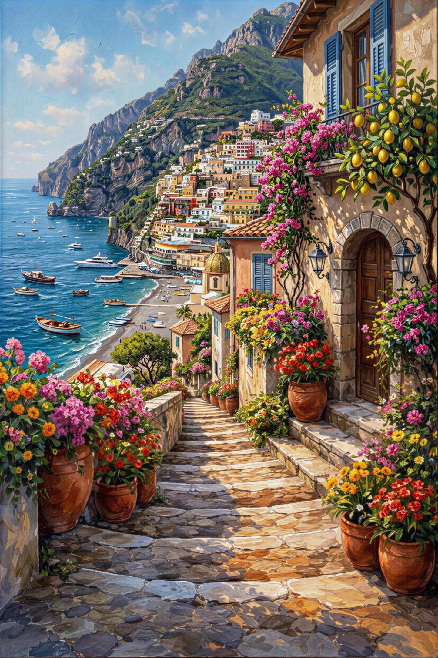 Positano Amalfi Coast oil painting original street scene Italy